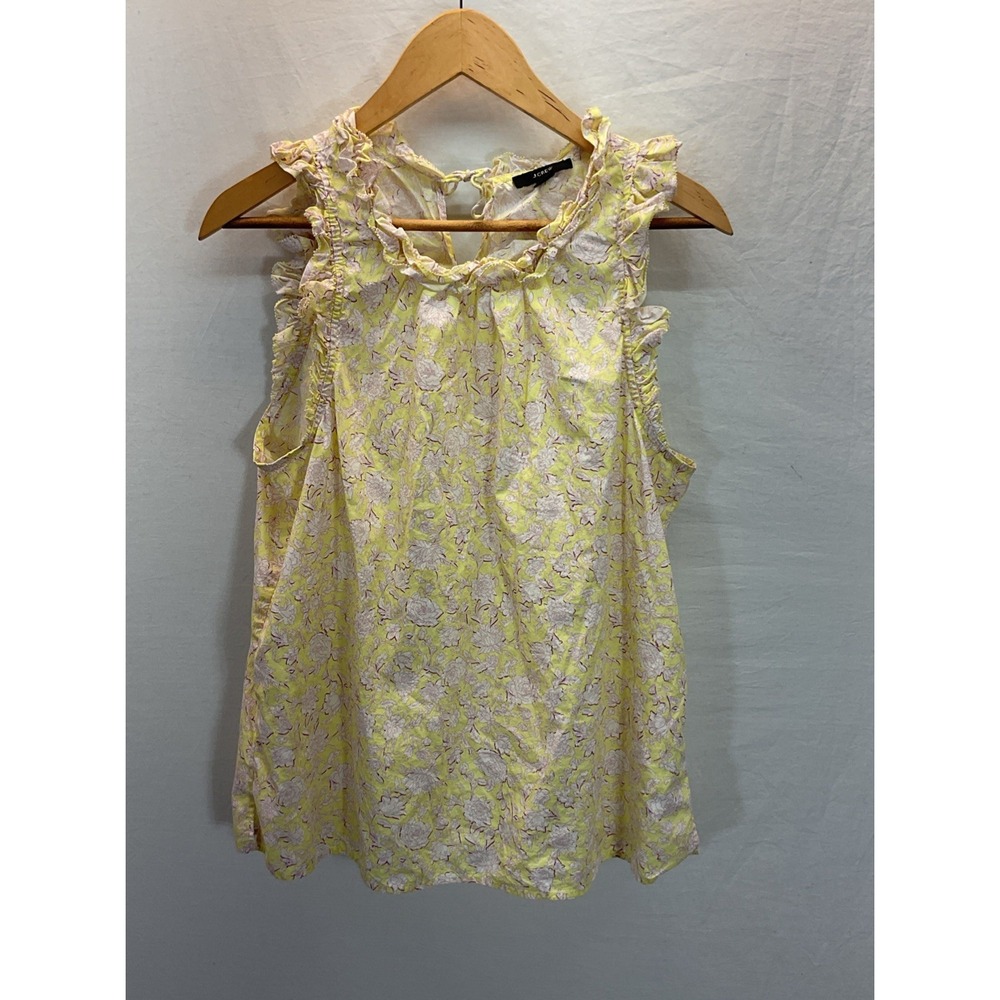 J Crew Yellow‎ Floral Cotton Flutter Sleeve Poplin M Flutter Slv Ruffle Neck
